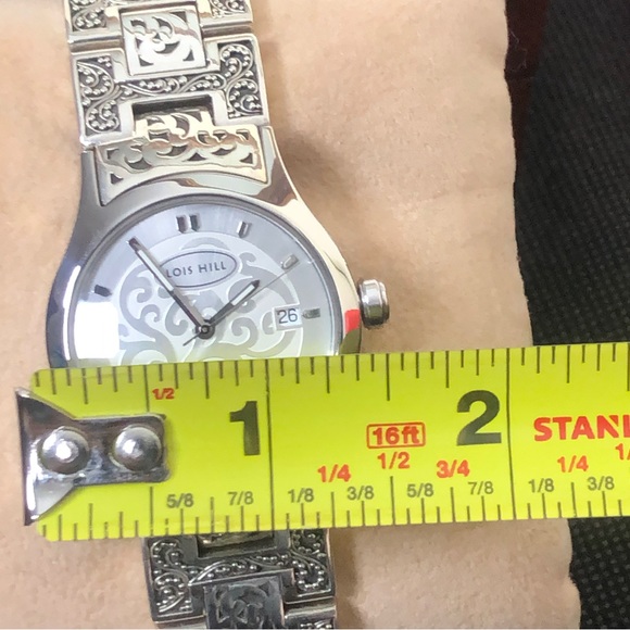 LOIS HILL Sterling Silver Large Round White Face Alternating Links Swiss Watch - Picture 14 of 17